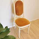 Vintage Thonet Bentwood Dining Chair: White Wood, Yellow Fabric, 1970s Yugo