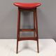 Bar stool, made of teak wood and cognac/red leather. Denmark 1960s