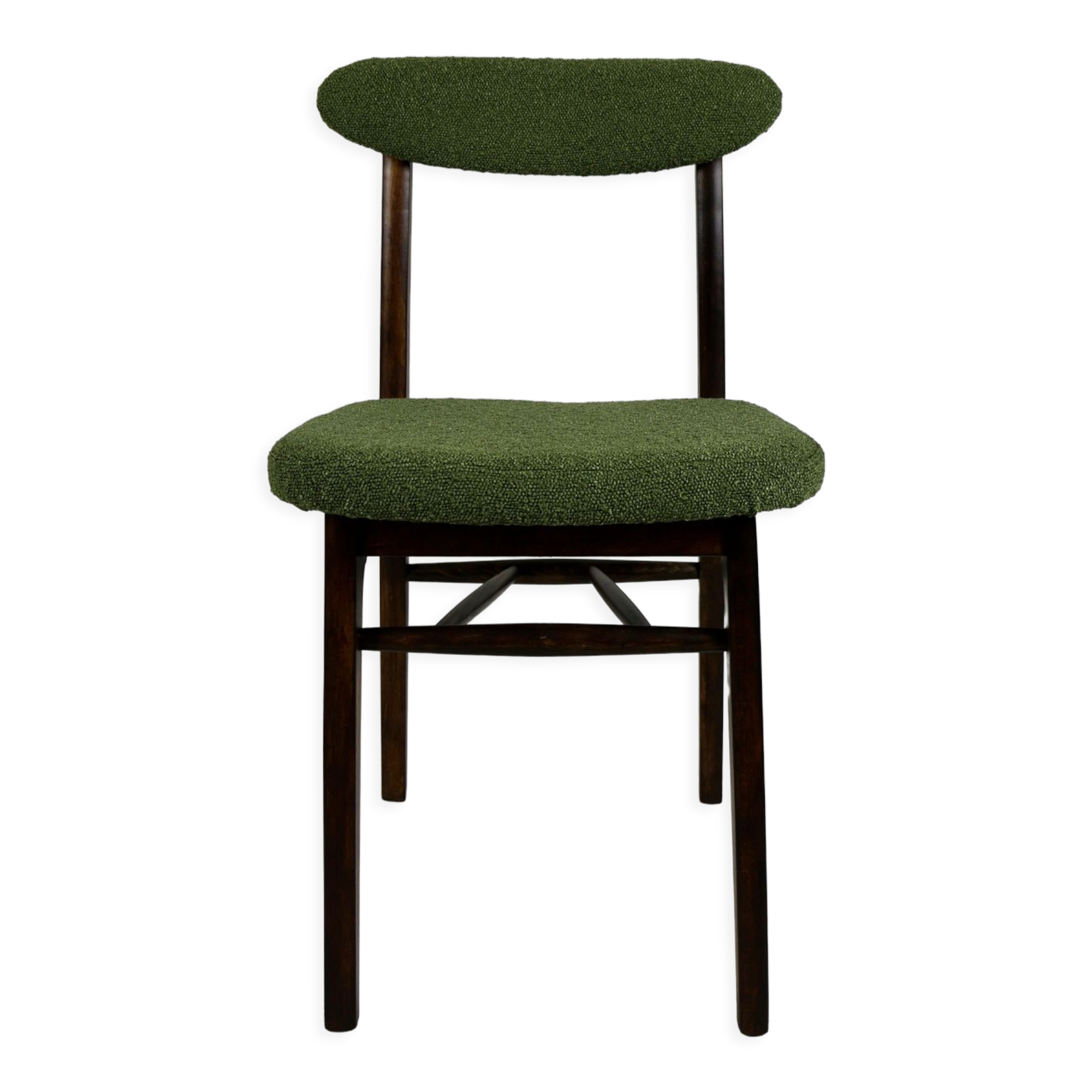 Green olive boucle dining chair from rajmund halas, 1970s,