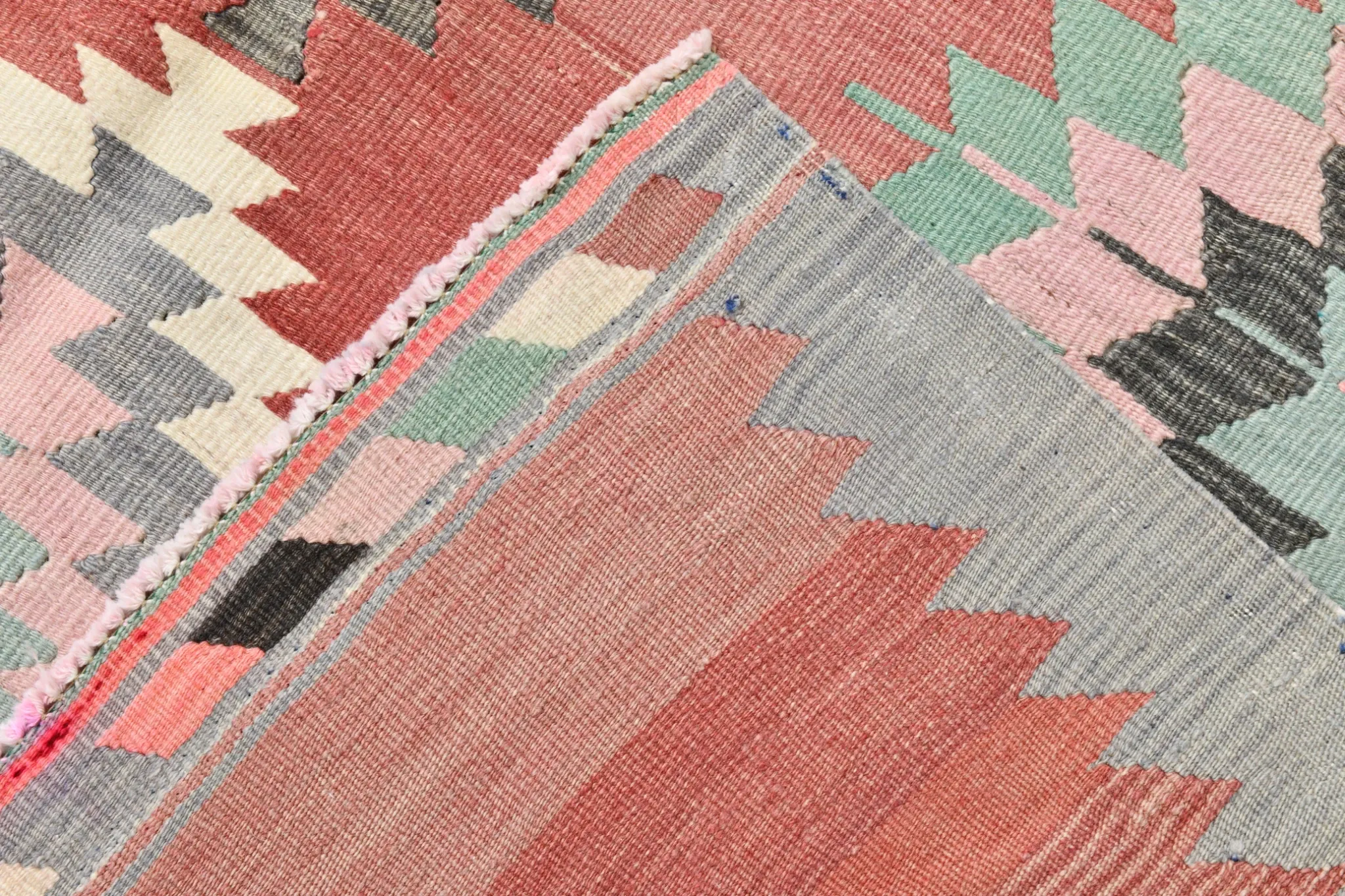 Pink & Red Vintage Tribal Kilim Rug, Turkish Handwoven Wool Bohemian Decor
