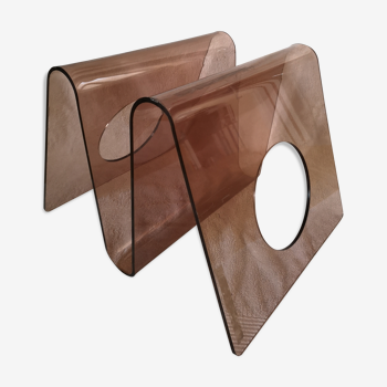 Magazine rack smoked plexiglas Michel Dumas Roche Bobois 70s