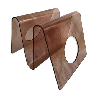Magazine rack smoked plexiglas Michel Dumas Roche Bobois 70s