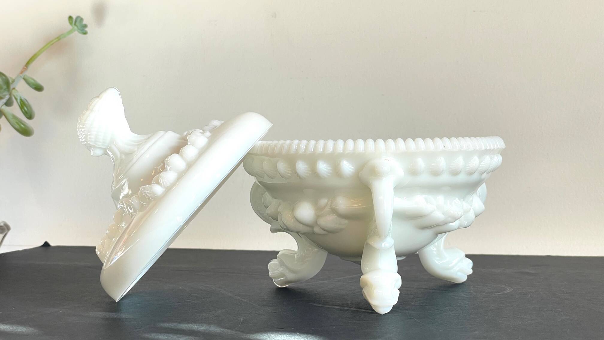 Vintage opaline glass candy dish