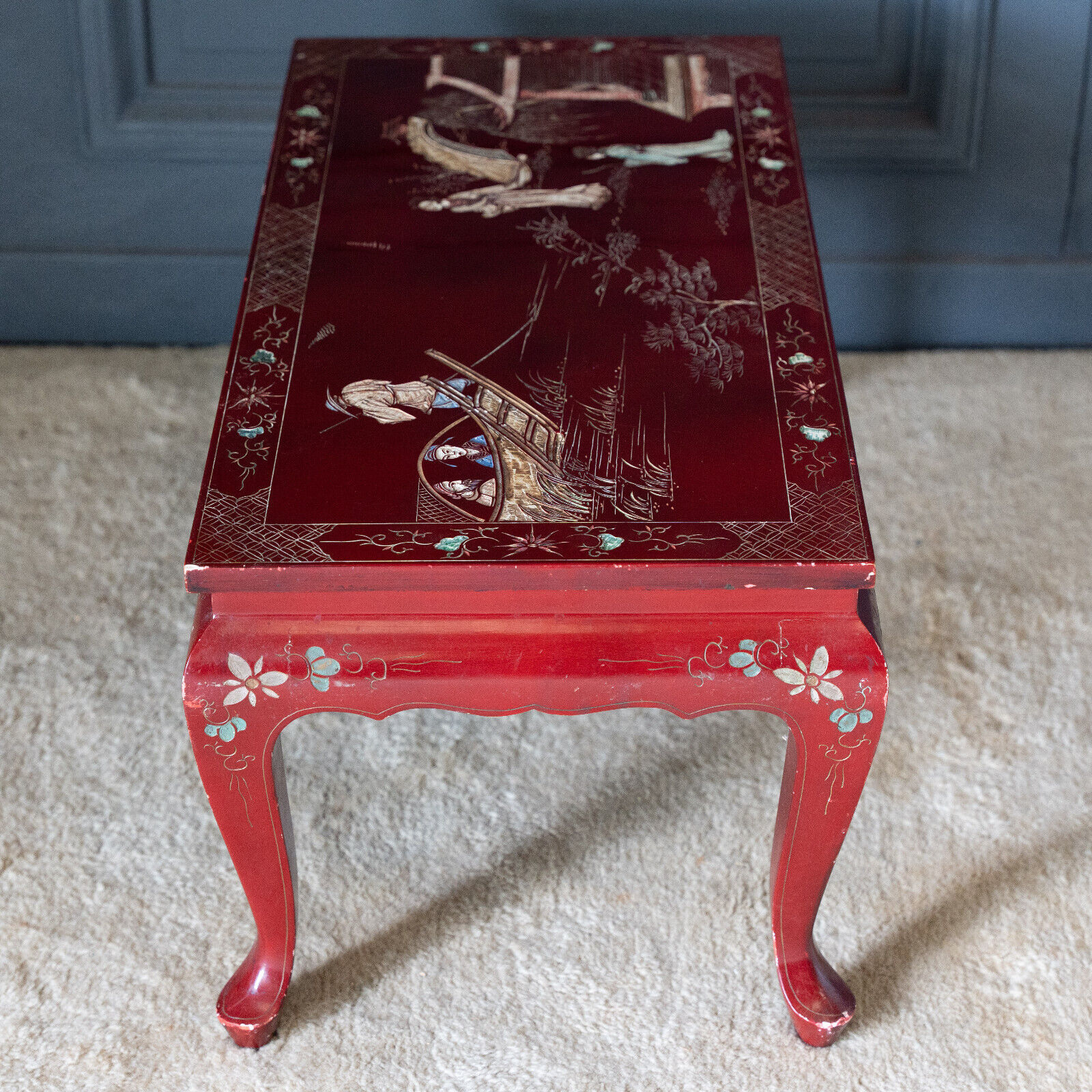 Lacquer coffee table 1960 China red background character decoration
