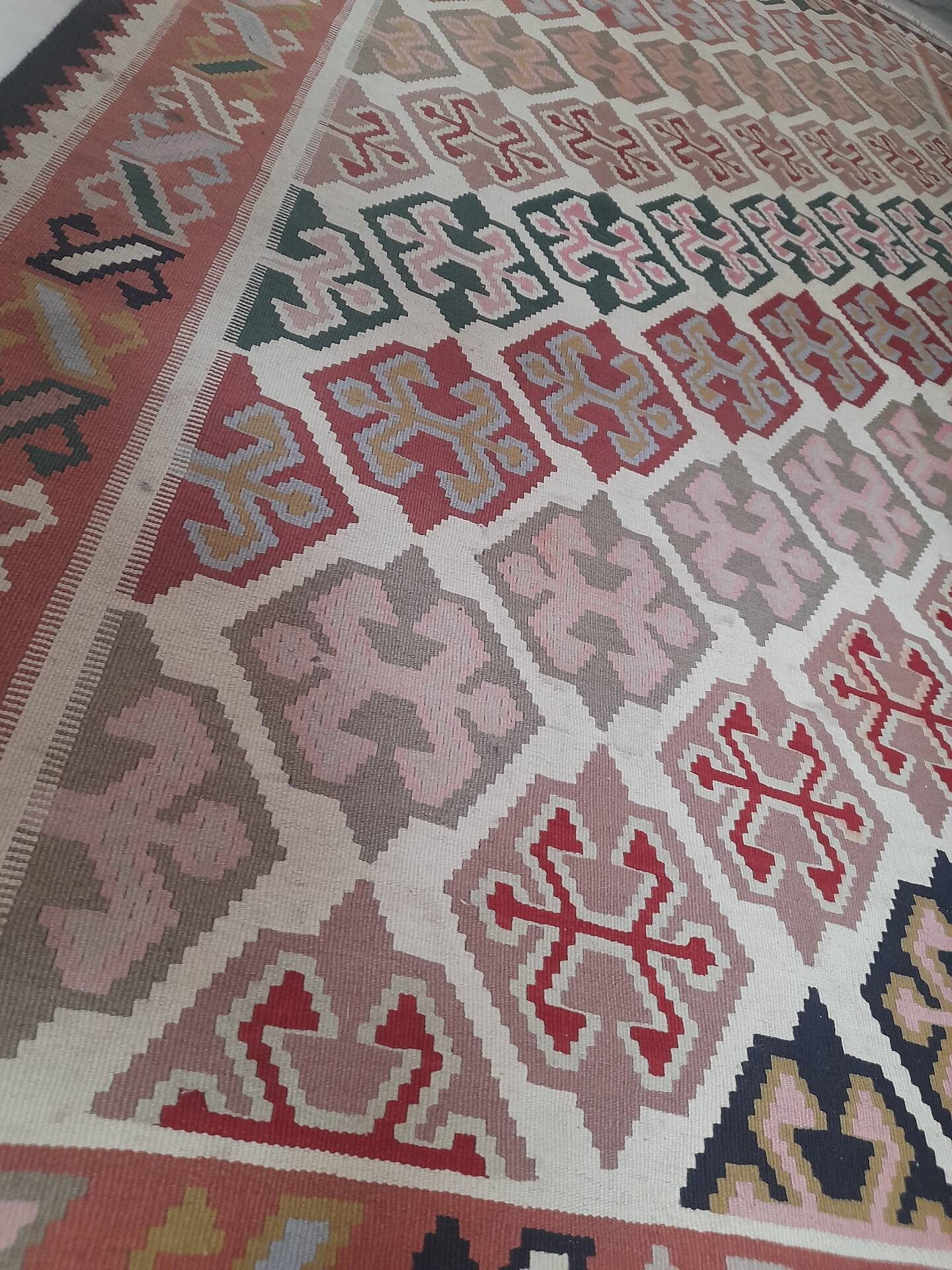 Large geometric kilim rug pure wool 160 x 290 cm