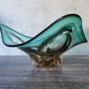 Large amber and green glass cup