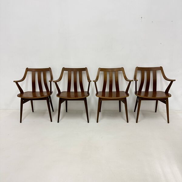Lot de 4 chaises de salle à manger en contreplaqué, années 1960