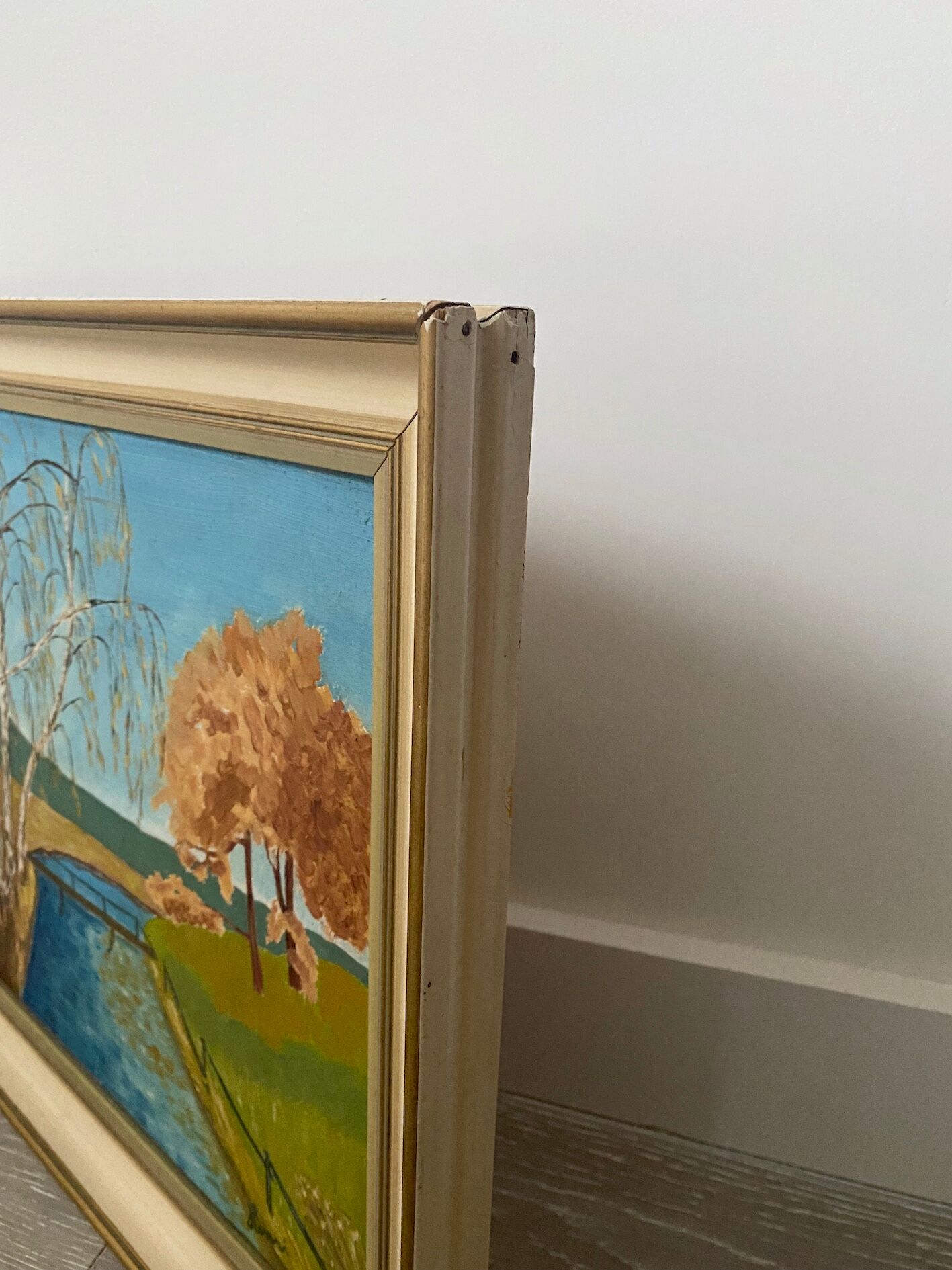 Mid Century Vintage Framed Oil Painting - By the Lake