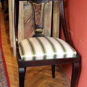 18th Century French Directoire Mahogany Chairs with Silk Blend Upholster Fabric, Set of 4