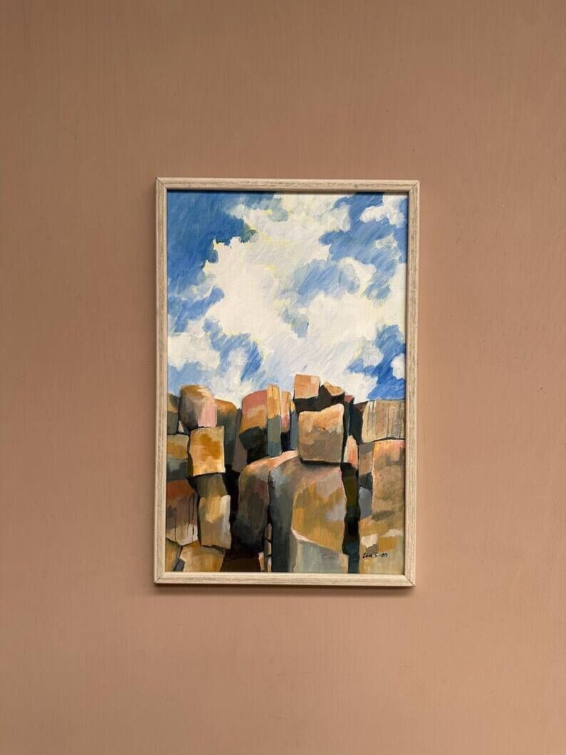 Original Swedish Oil on Canvas – "Landscape" by Eva S. – Signed – Vintage & Framed – 52 × 34 cm (20.5" × 13.4")