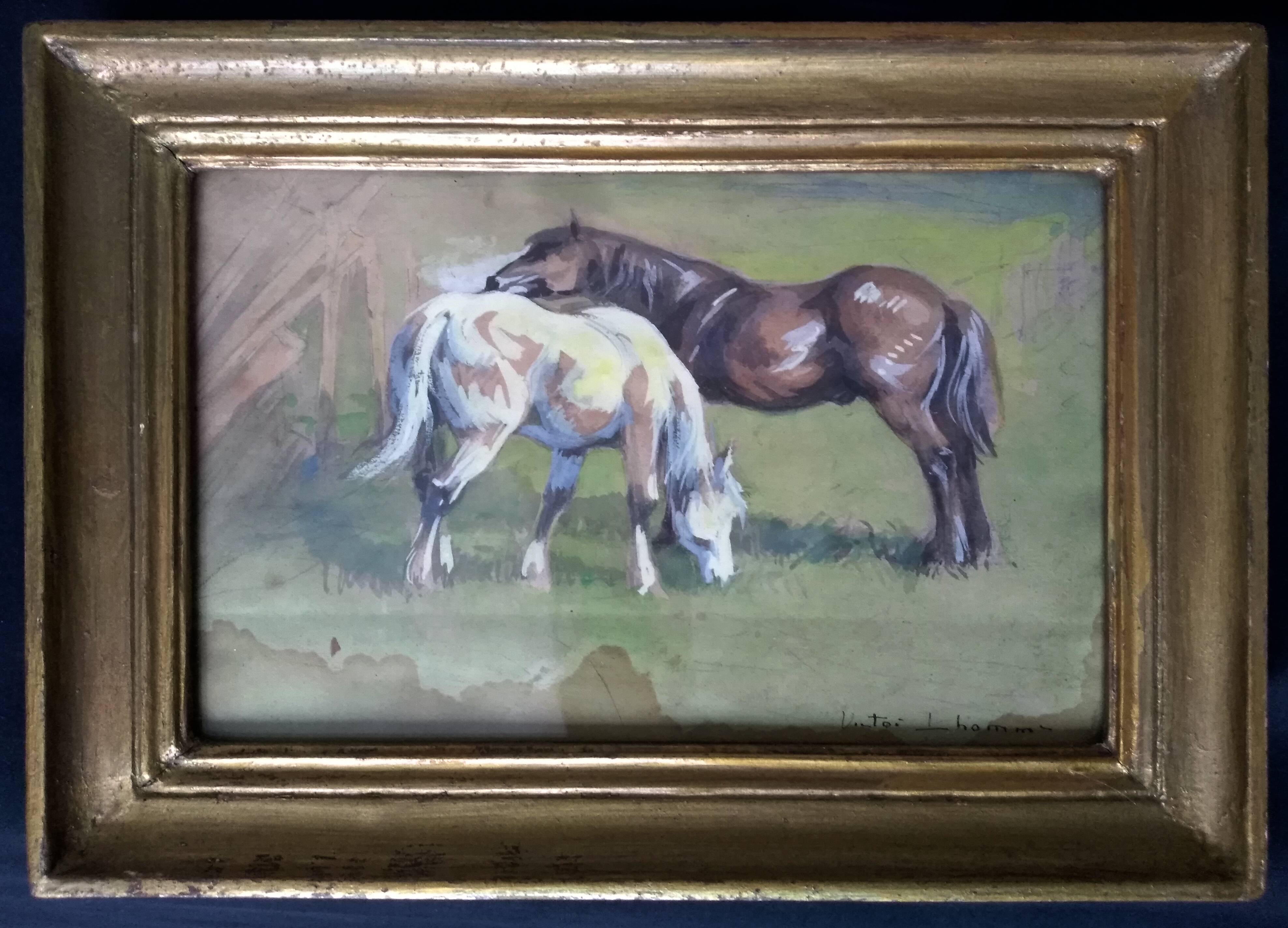 Painting, study of horses. Victor L'Homme