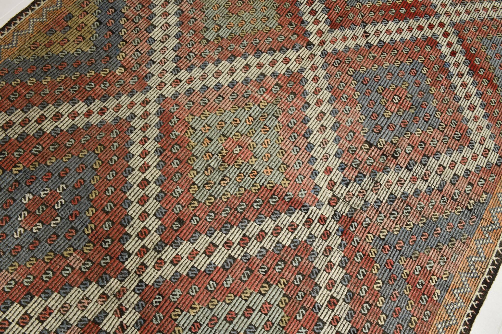 Burgundy & Green Turkish Vintage Kilim Rug