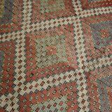 Burgundy & Green Turkish Vintage Kilim Rug