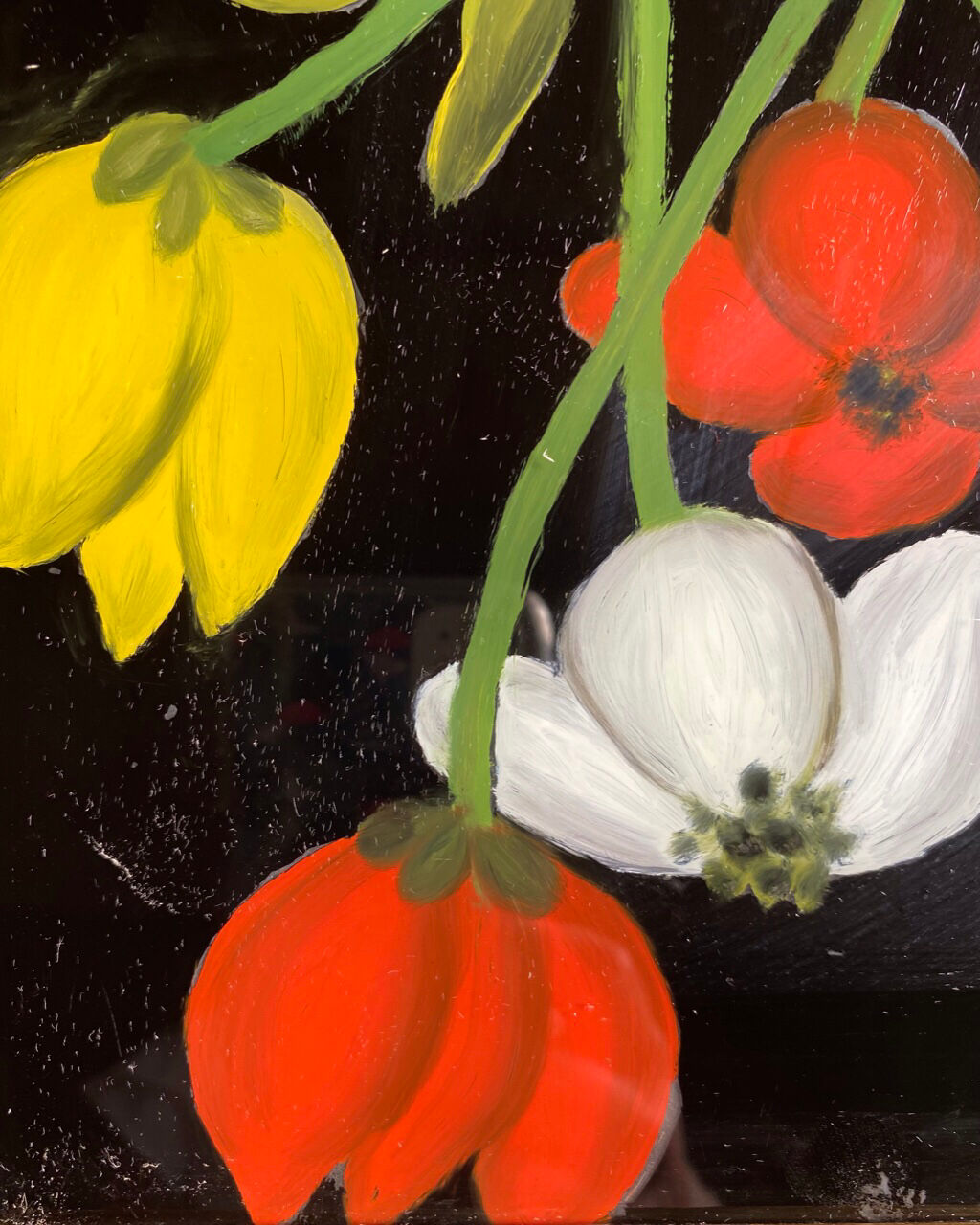 Old painting, still life with tulips, 20th century
