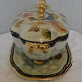 Soupière légumier avec plat anciens porcelaine barbotine H.Becquet quarqueron