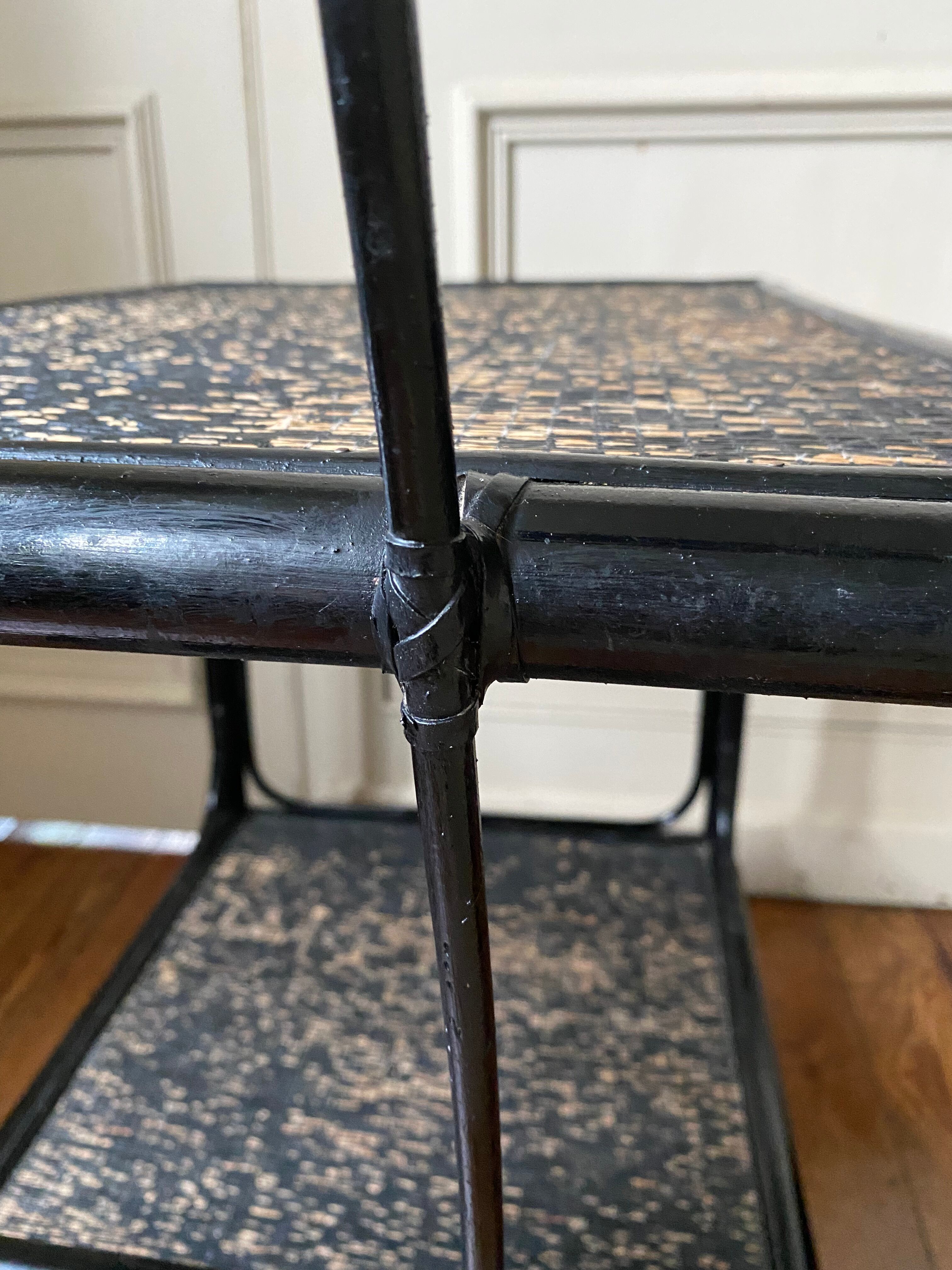 Black service in wood and rattan 70s