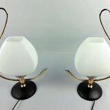 2 lampes arlus opaline et laiton 1960