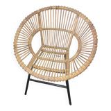 Vintage 70s rattan and metal sun lounger