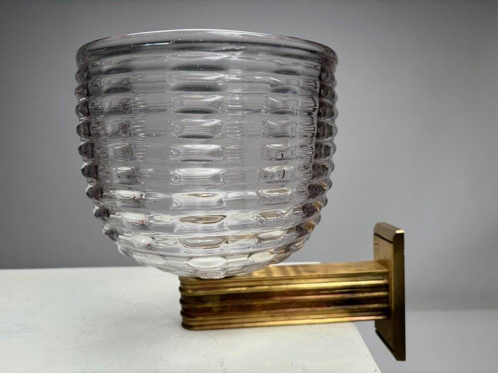 Wall Light in Blown Murano Glass and Brass attributed to Ercole Barovier, Italy, 1940s