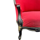 Napoleon III period bench – Blackened wood, brass and red velvet