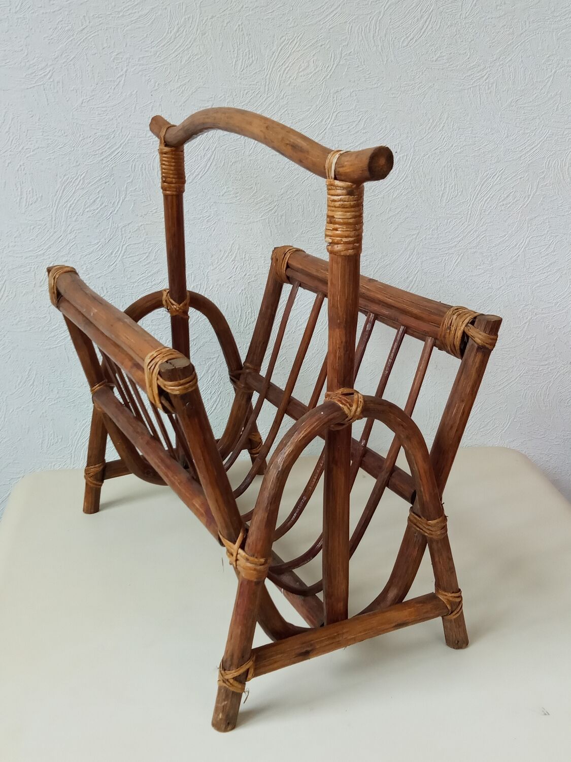 Vintage rattan magazine holder