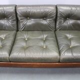 Mid-century Czechoslovak green leather sofa, 1970s