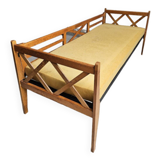 Lit de repos moderniste canapé, bois, vintage, années 50