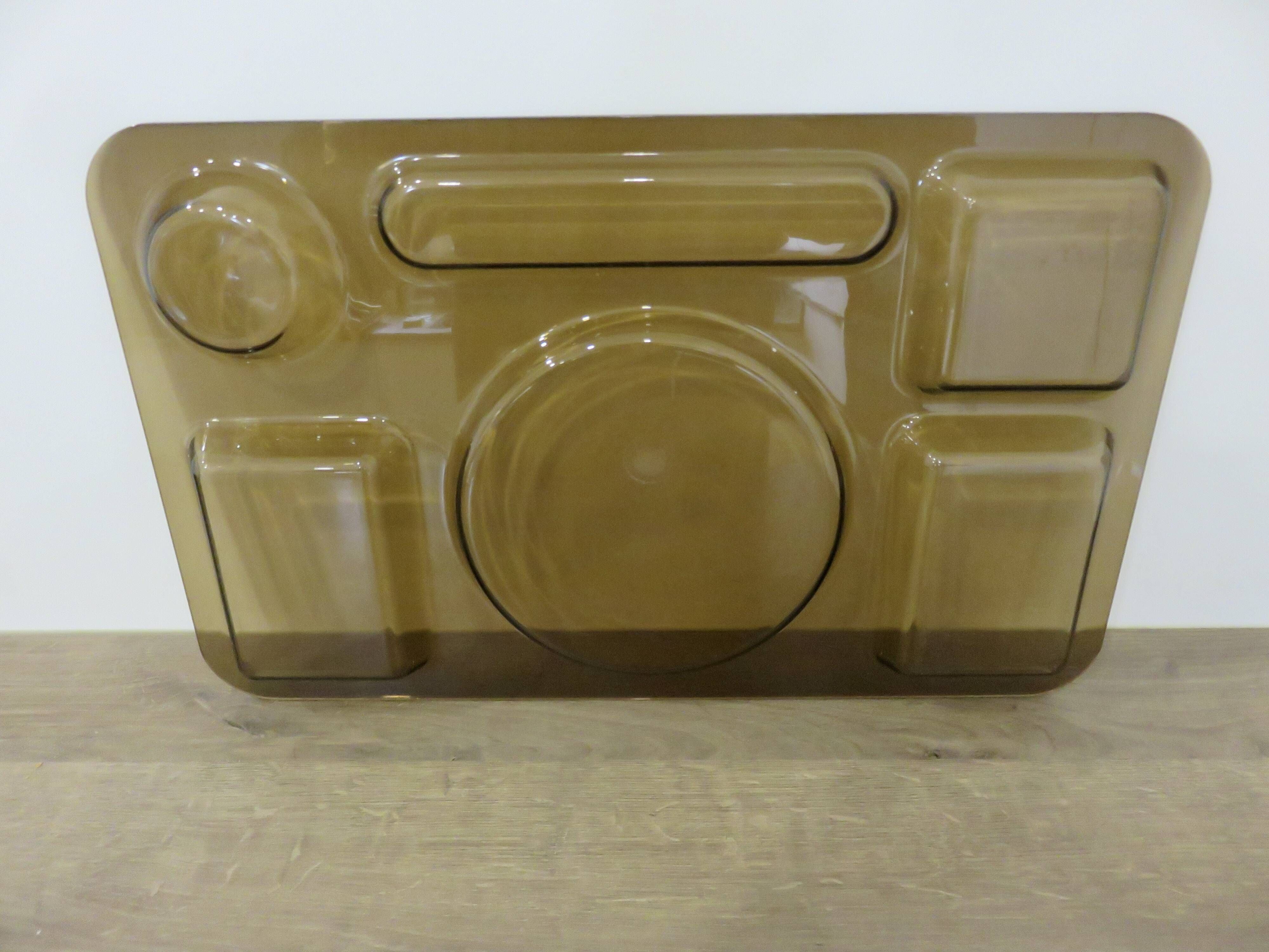 Set of 3 Guzzini trays, in smoked transparent ABS, 1970, Italy, vintage