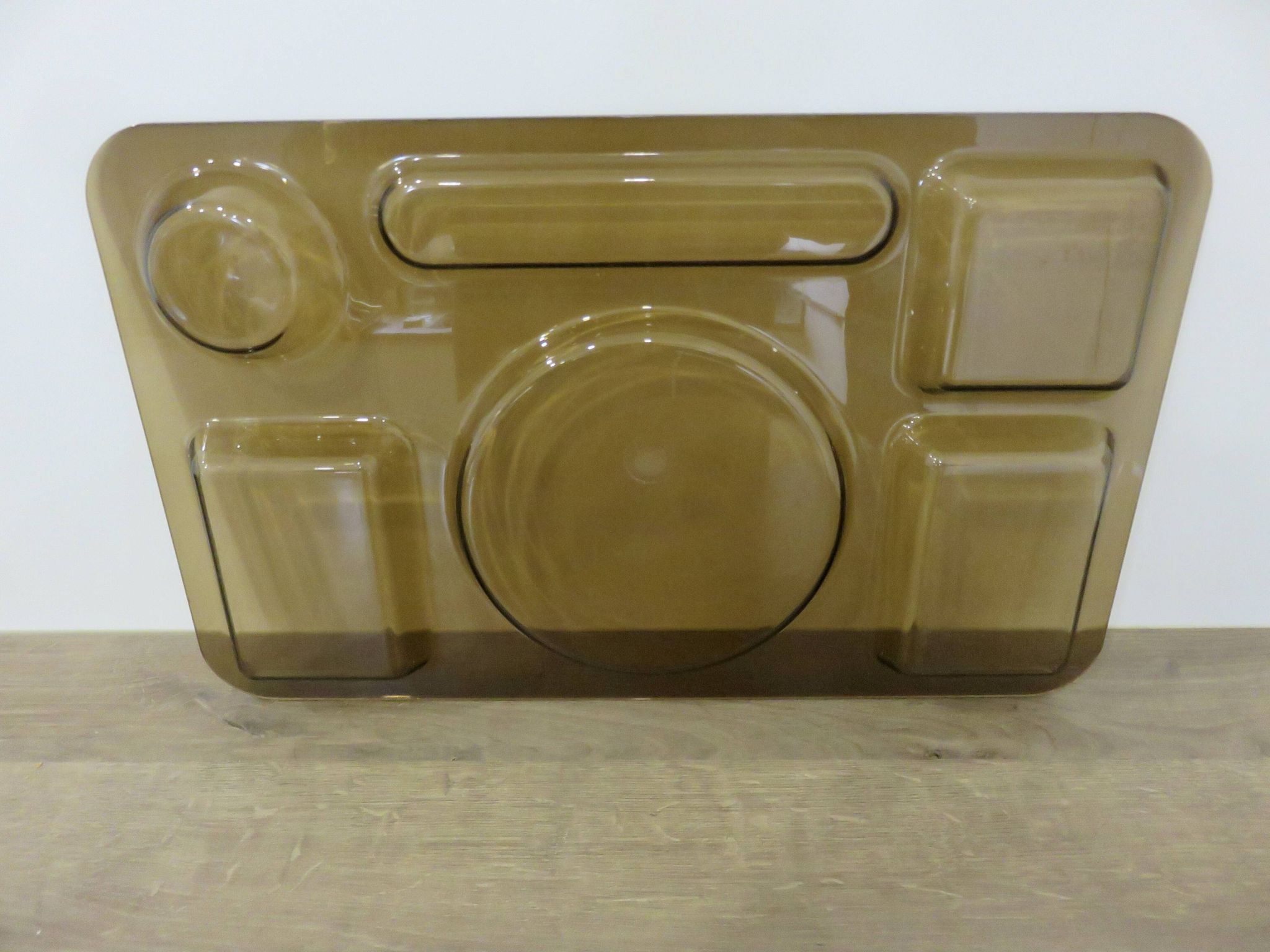 Set of 3 Guzzini trays, in smoked transparent ABS, 1970, Italy, vintage