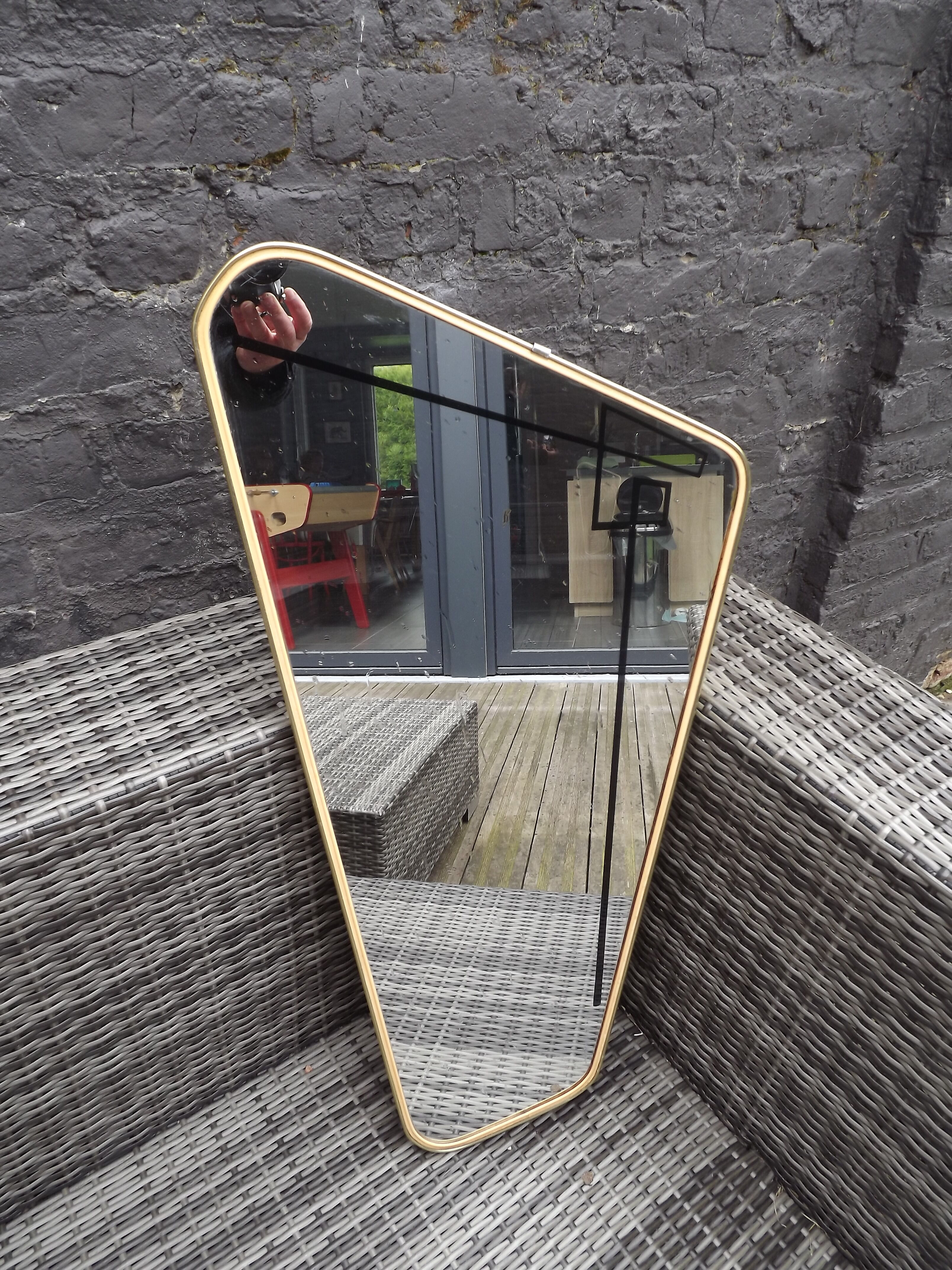 Vintage mirror 60s gold metal Scandinavian style 36x78cm