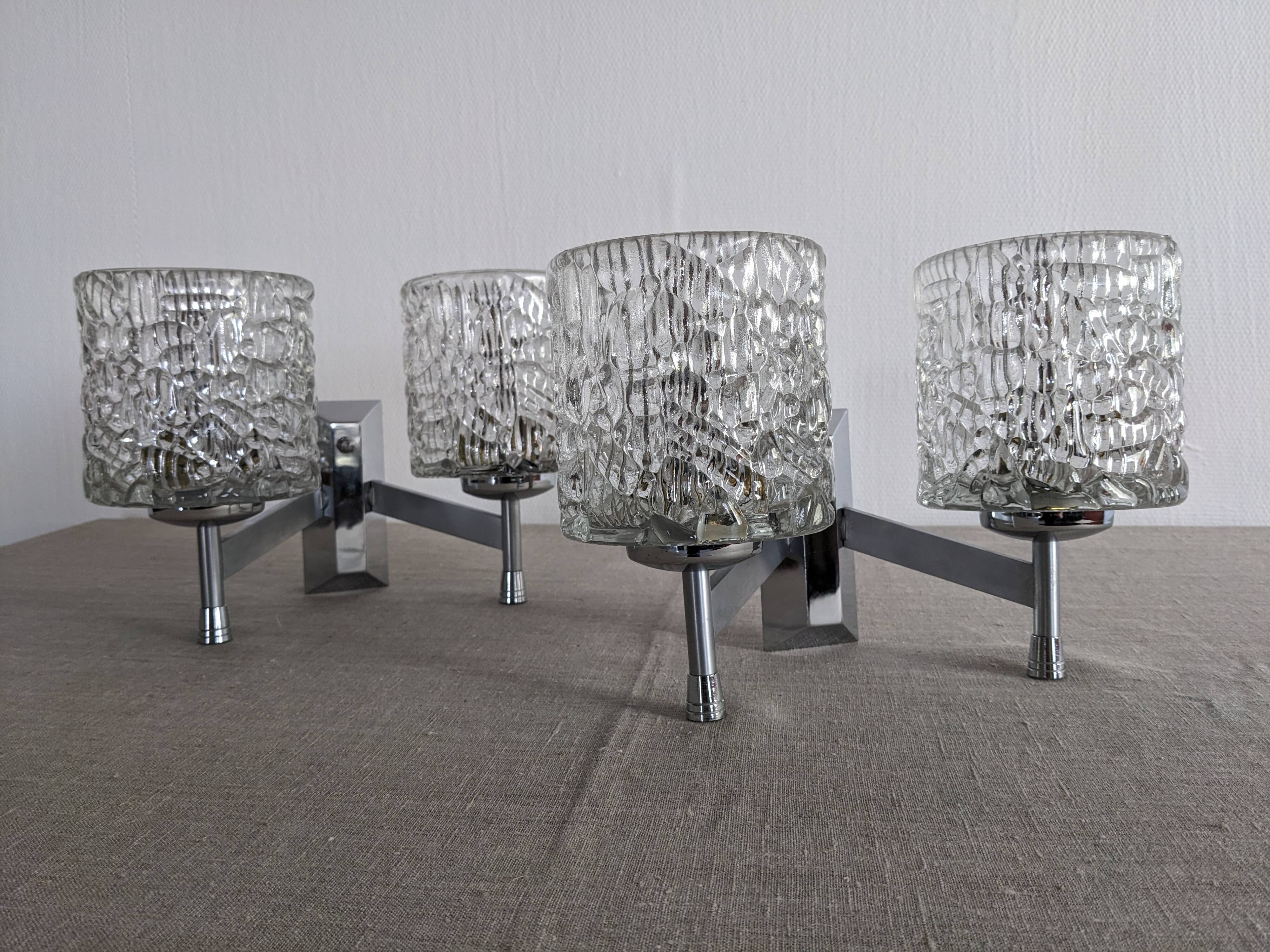 Pair of Murano glass wall lights by Kaiser Leuchten, Germany circa 1970.