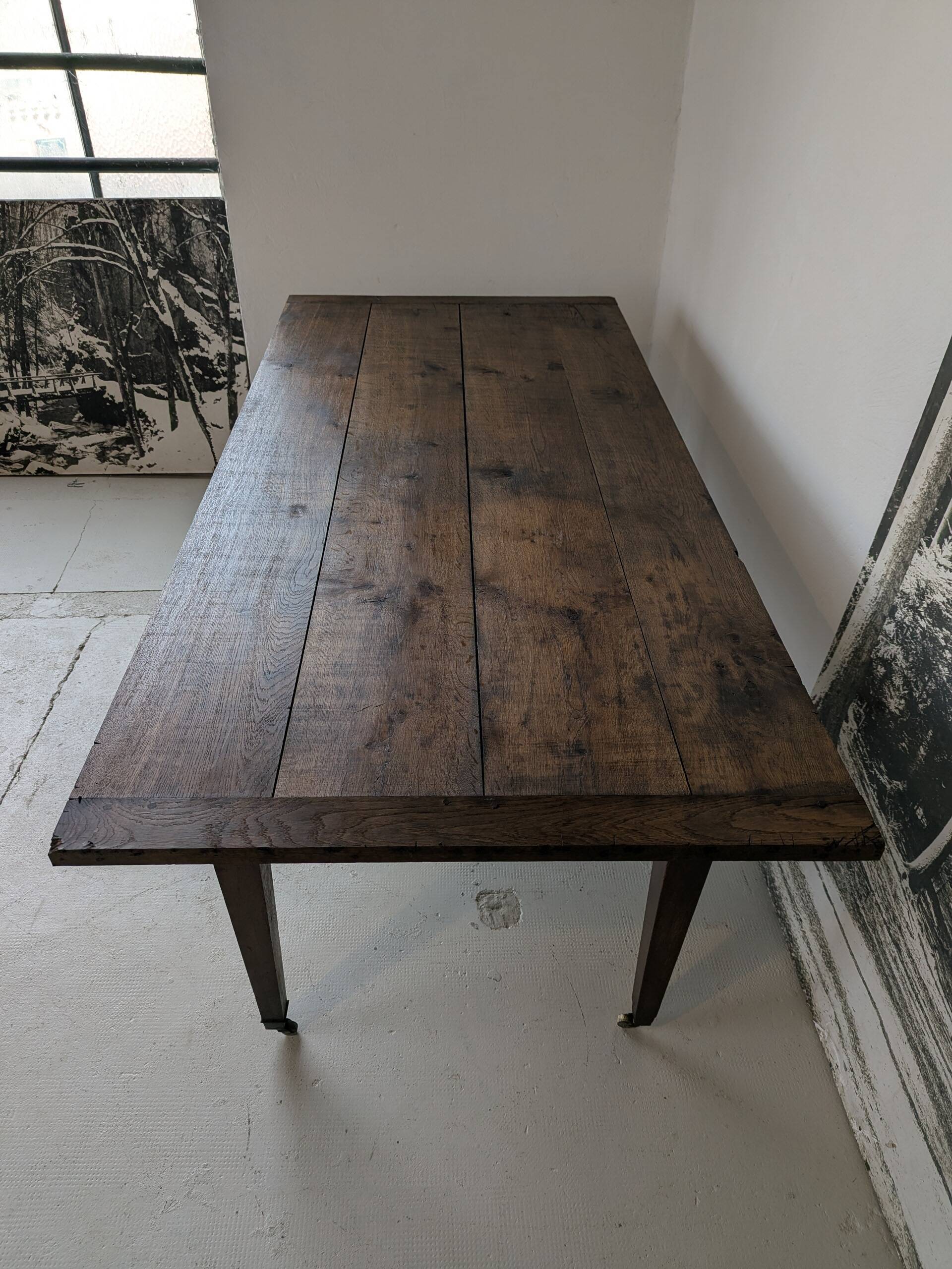Campaign table in solid oak, Directoire style.
