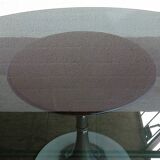 Gastone Rinaldi oval table circa 70 foot chrome tulip tray smoked glass