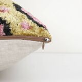 Pink Silk Ikat Velvet Pillow, Christmas Gift Cushion, Tribal Square Silk Ikat Pillow 23" x 23"