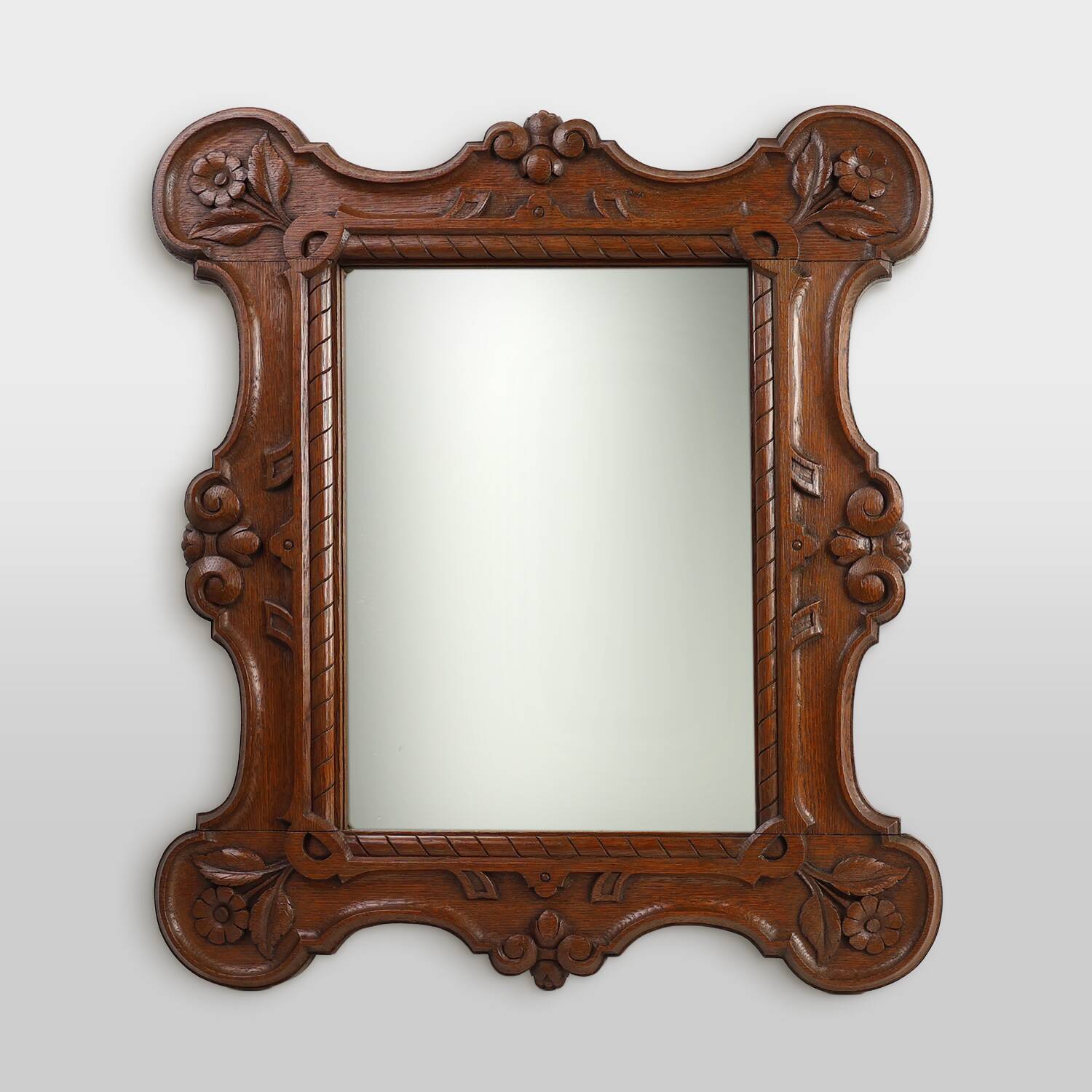 Baroque solid oak carved Wall Mirror, Belgium ca 1900