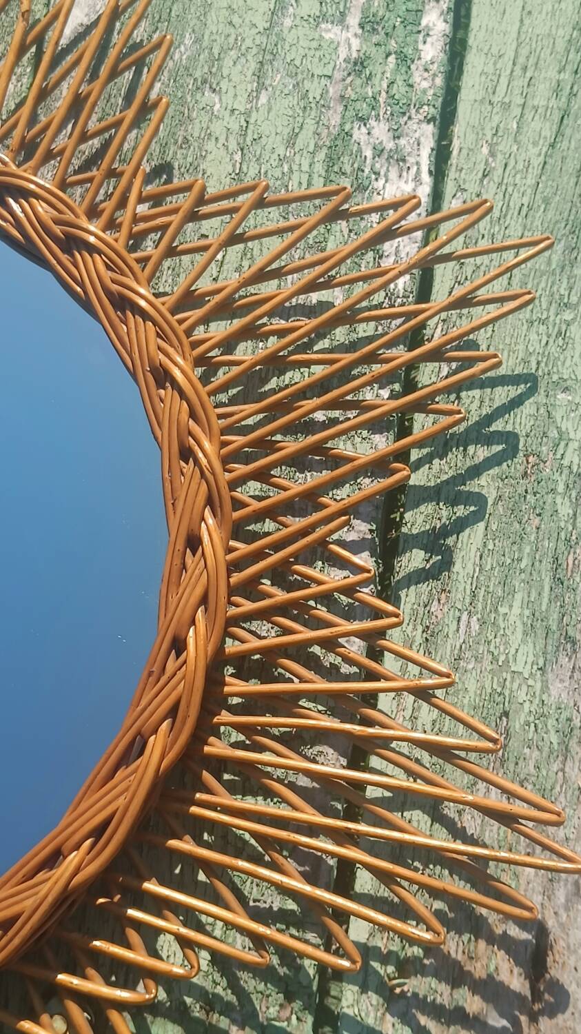 Rattan sun mirror from the 60s/70s
