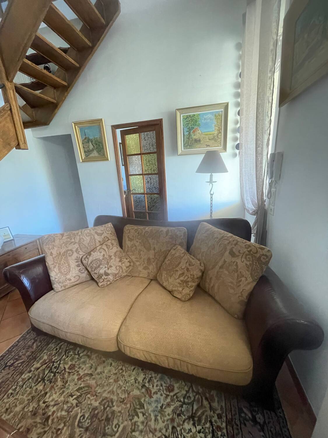 Leather and fabric sofa