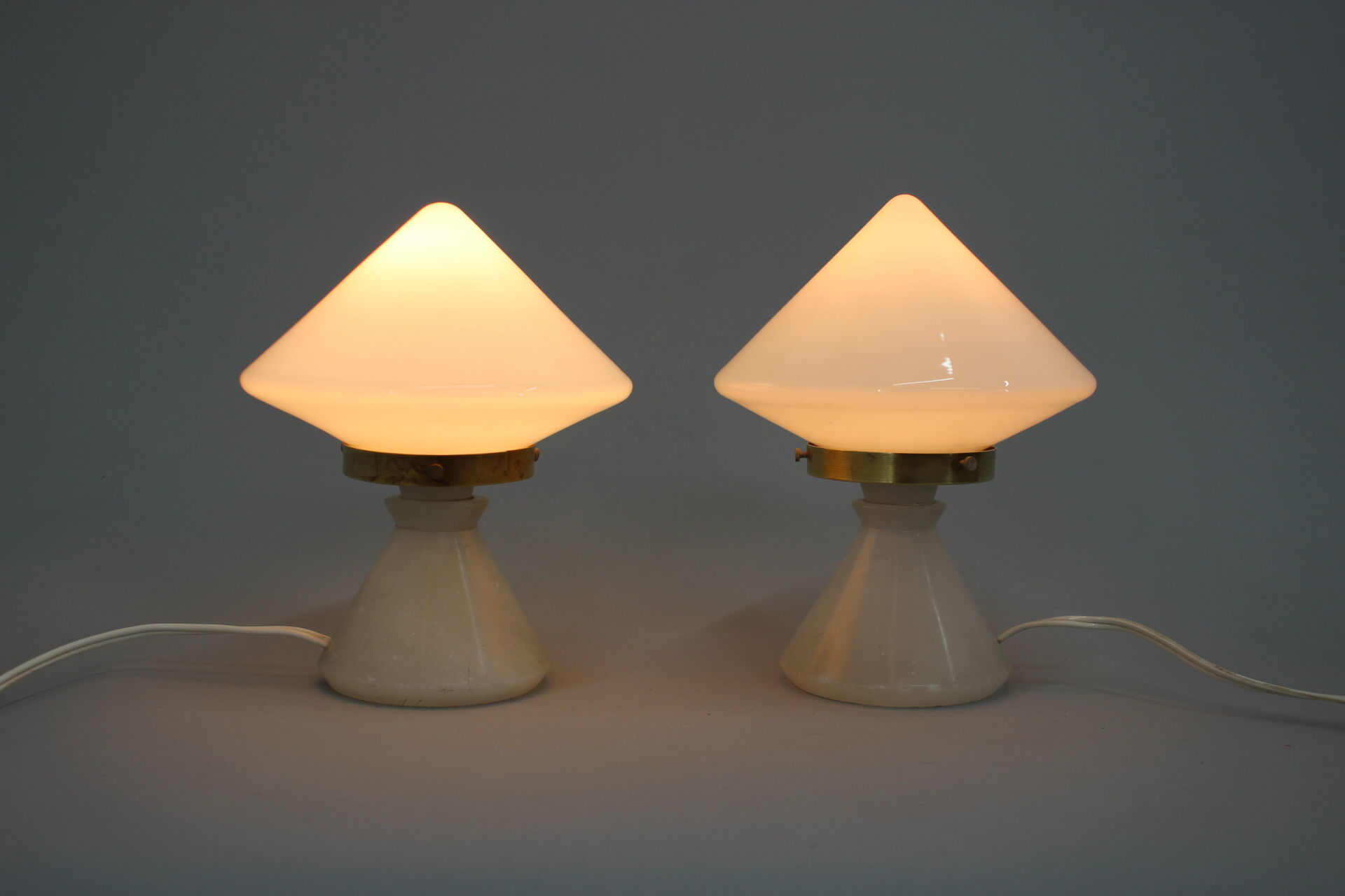 1940s pair of unique art deco table lamps with alabaster base ,czechoslovakia