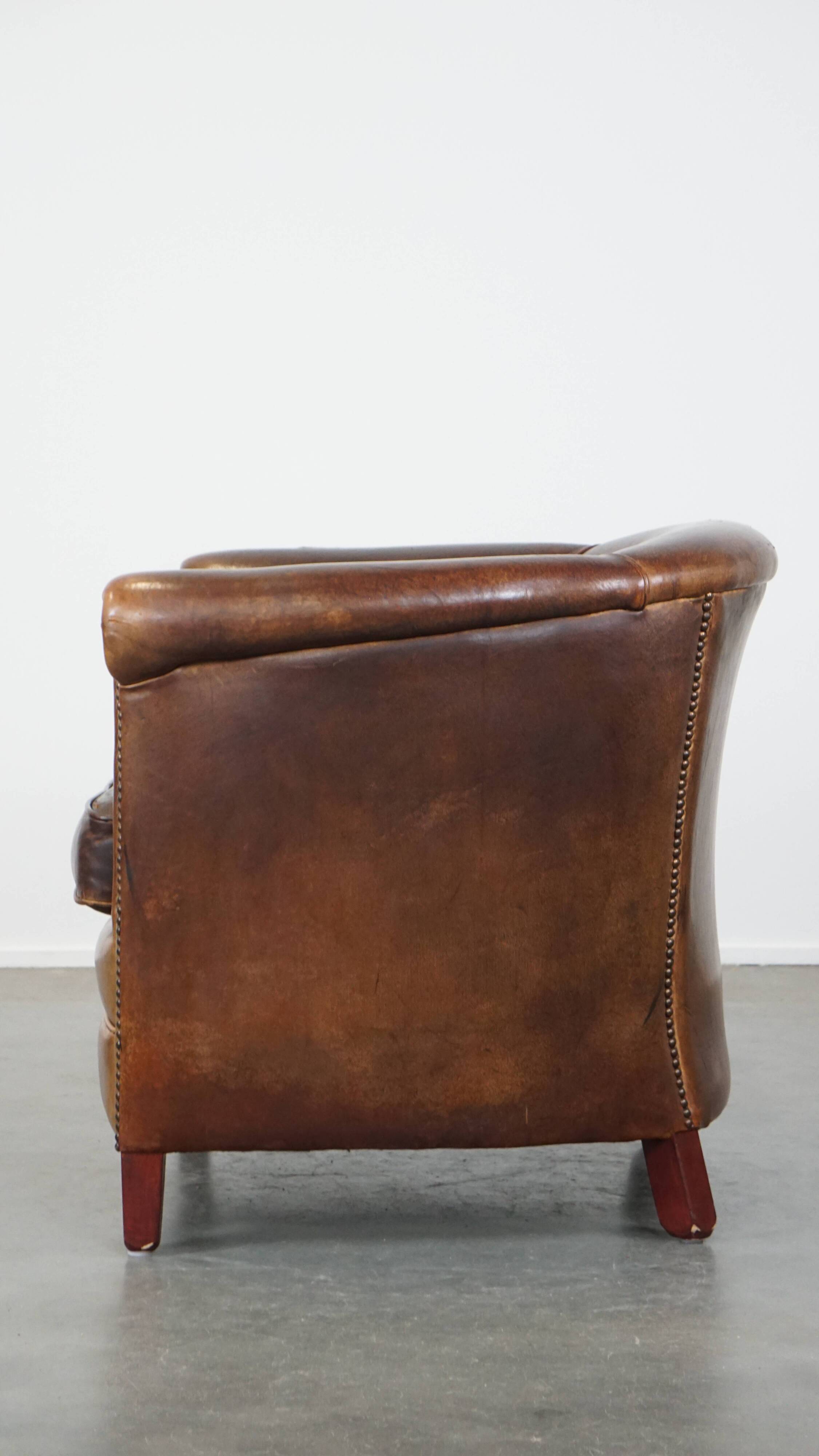 Cognac-Colored Sheepskin Leather Club Chair