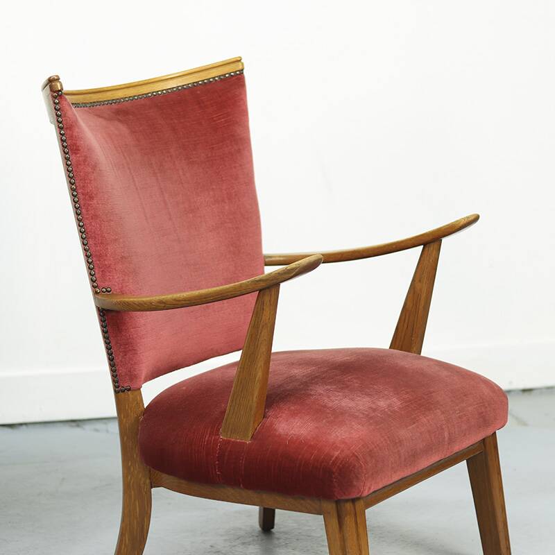 Set of Two Vintage Armchairs with Oak Frames