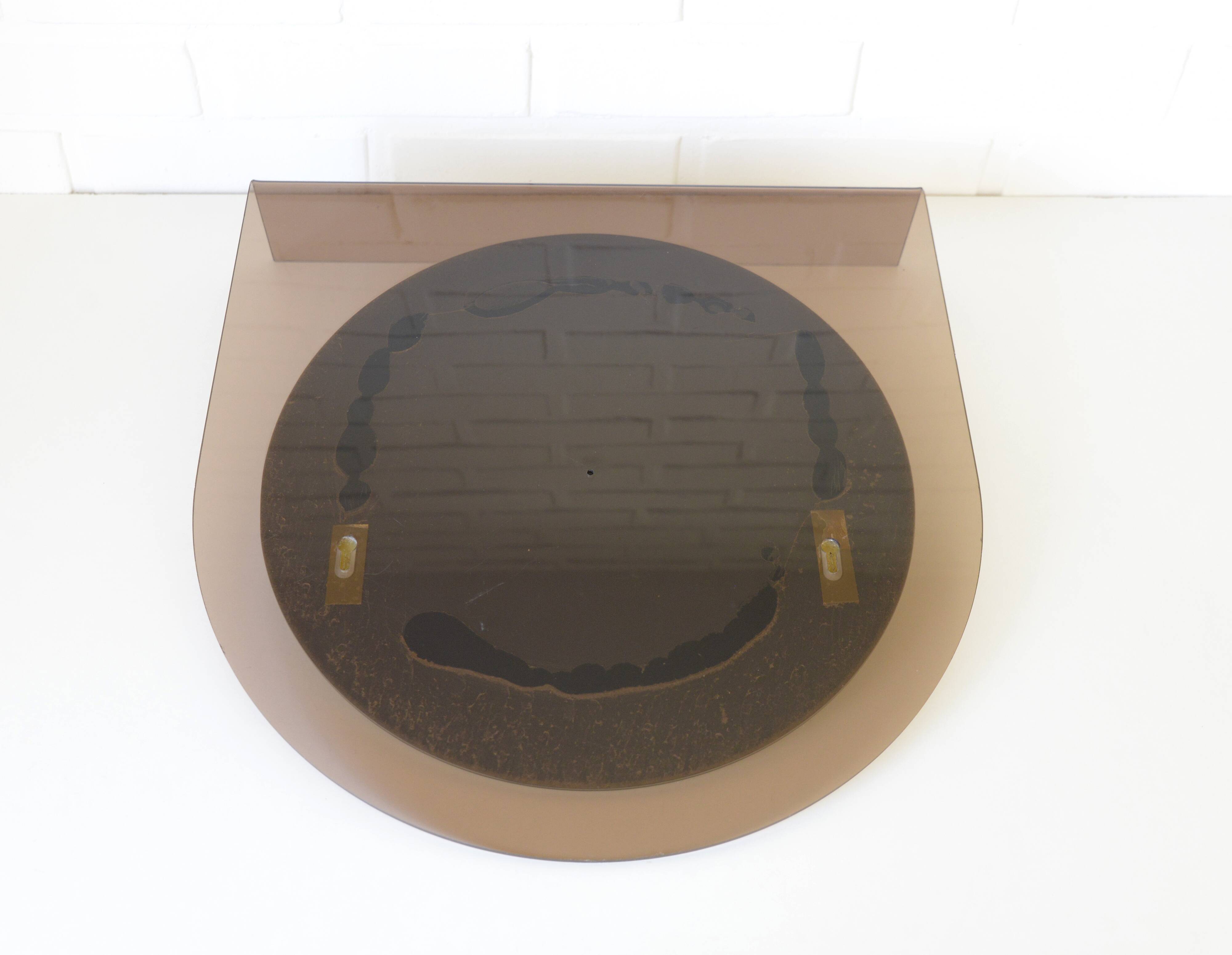 Miroir de courtoisie avec étagère, miroir mural vintage en plastique fumé de style Space Age