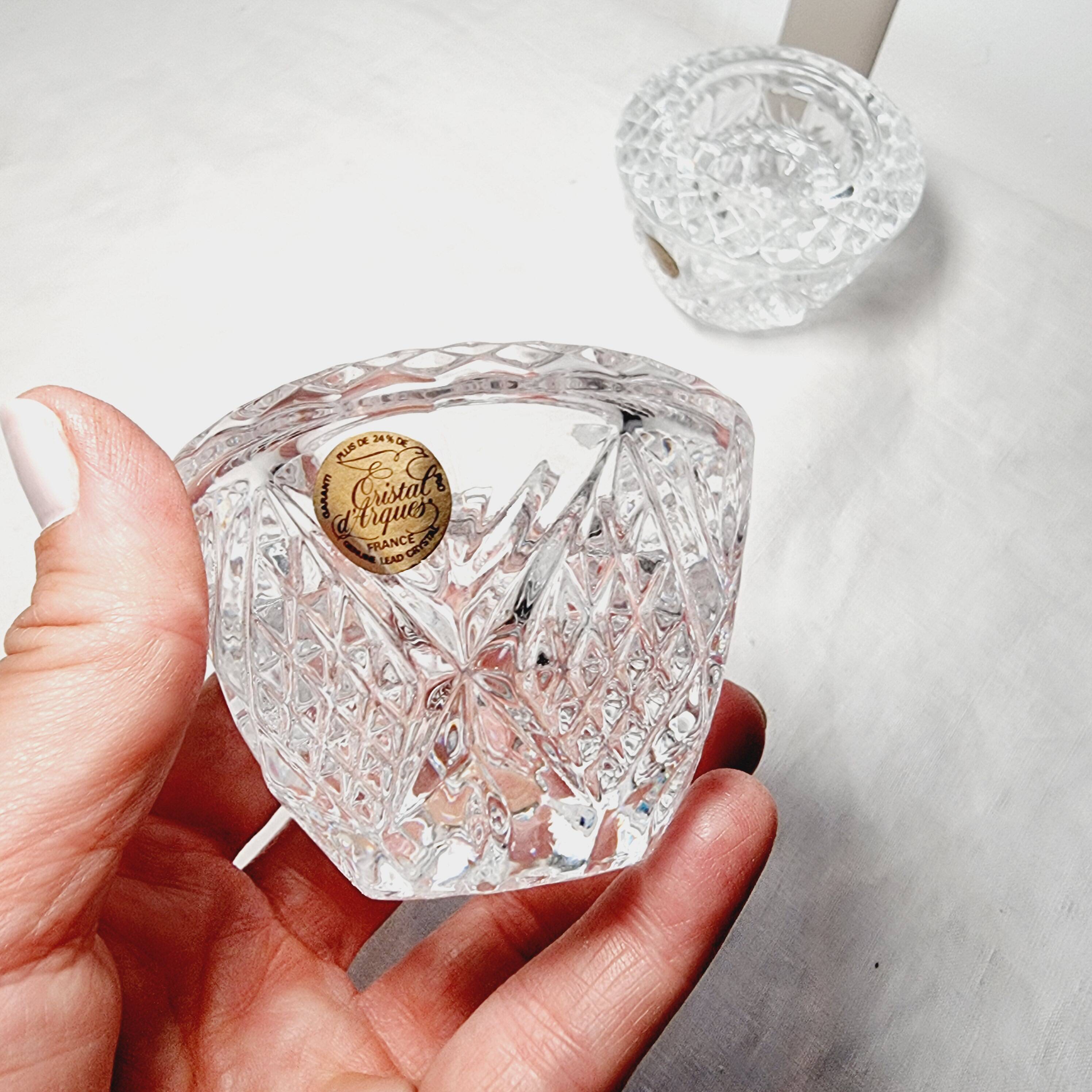 2 French cut crystal candlesticks D Arques with label