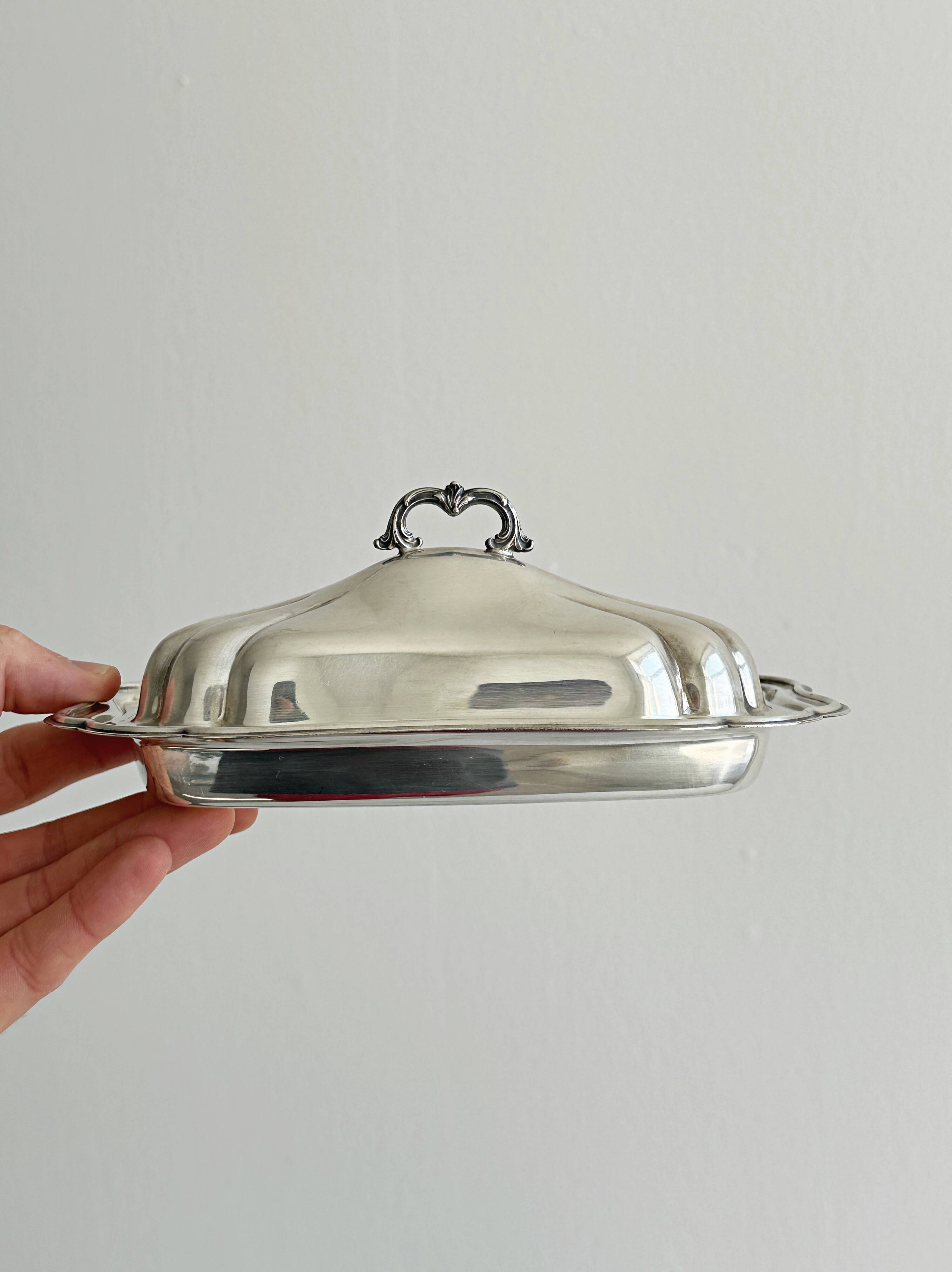 Antique metal butter dish
