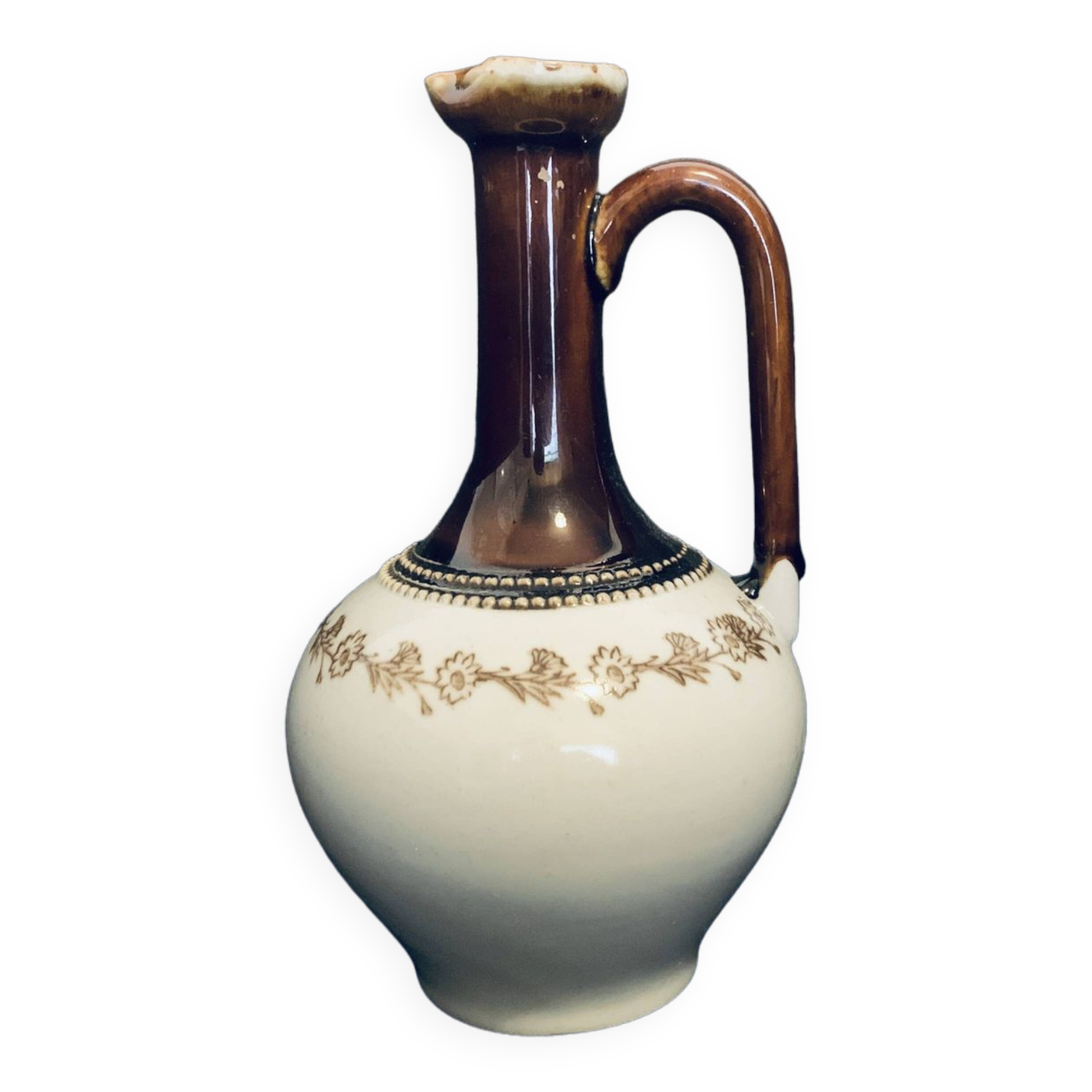 Saint Uze sandstone pitcher 1900s 19.5cm Old vintage steel earth