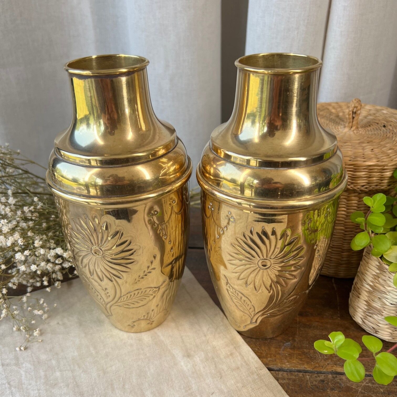 Duo of brass vases