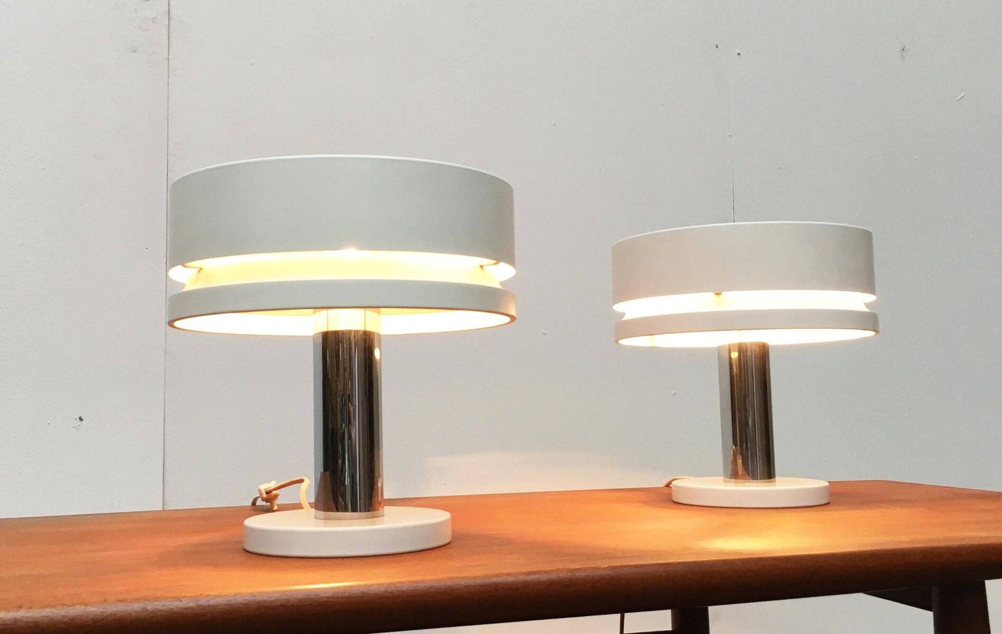 Minimalist table lamps from the German mid-century space age by Kaiser Idell / Kaiser Leuchten, 1960s, set of 2.