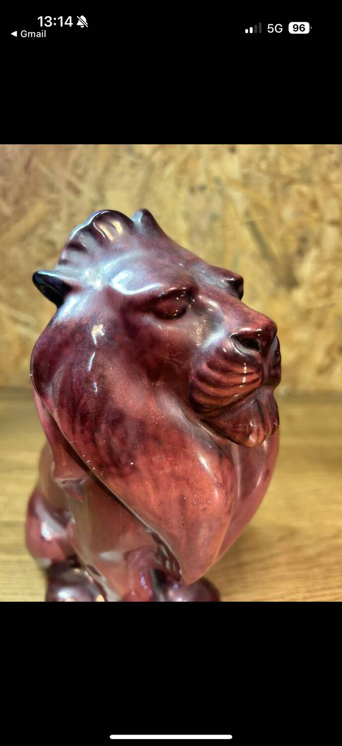 Lion en céramique vernissée, Karl Hansen Reistrup pour Kähler, Danemark fin XIXème