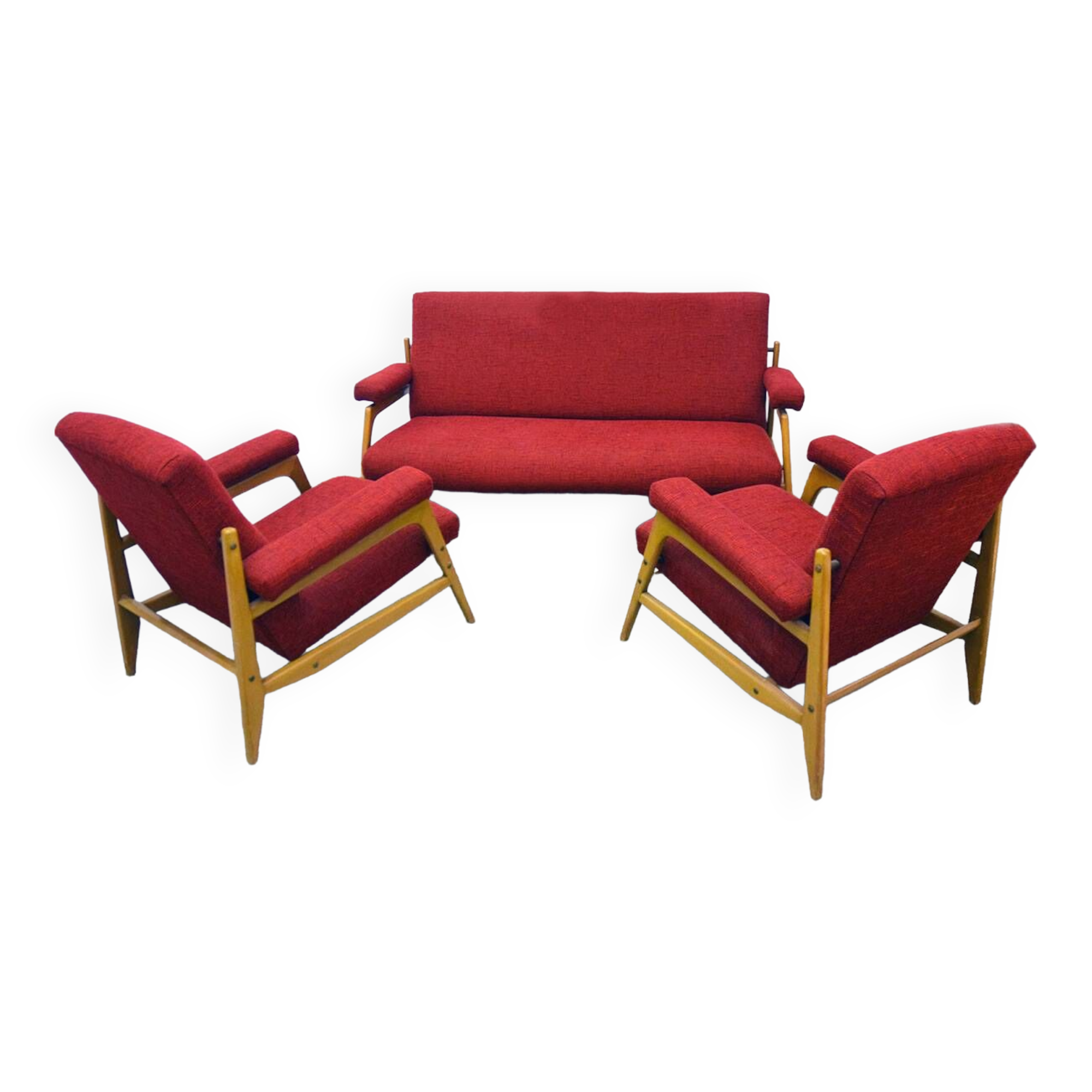 Scandinavian living room set with two armchairs and a sofa, 1960s