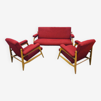 Scandinavian living room set with two armchairs and a sofa, 1960s