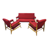 Scandinavian living room set with two armchairs and a sofa, 1960s